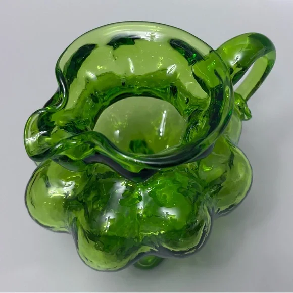 Kanawha Glass Company Hand-Blown Gourd-Shaped Vaseline Uranium Glass Pitcher 4” - Picture 8 of 15